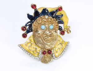 Kenneth Jay Lane KJL 1960’s Enamel Glass Clown Joker Brooch