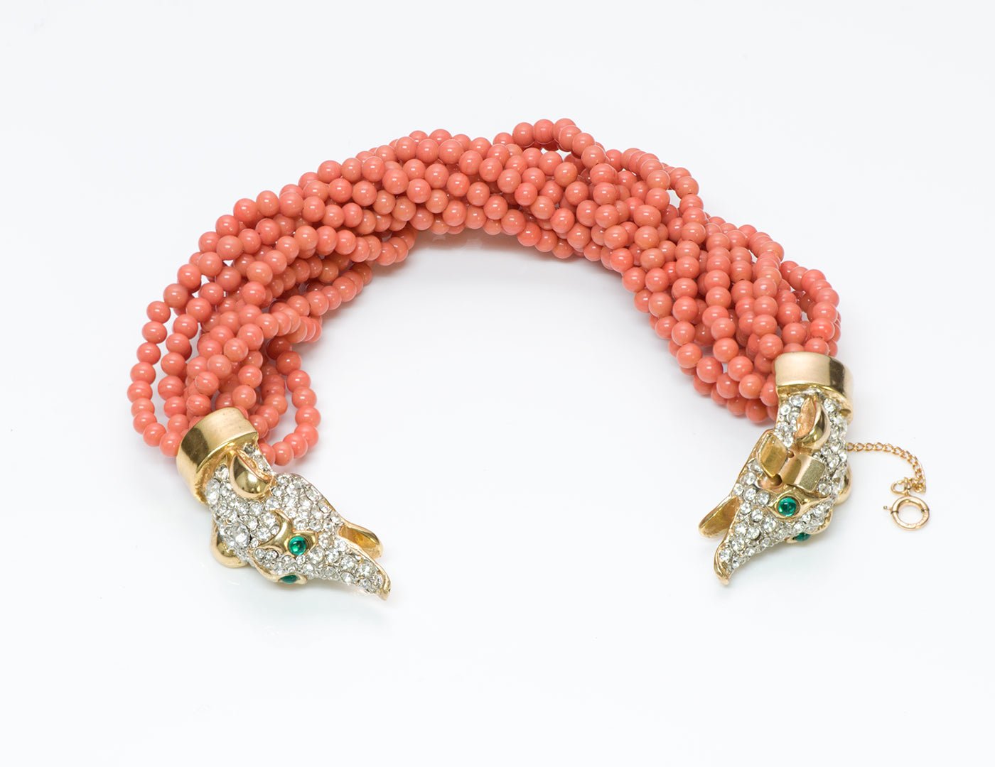 Kenneth Jay Lane KJL 1960’s Faux Coral Beads Greyhound Bracelet