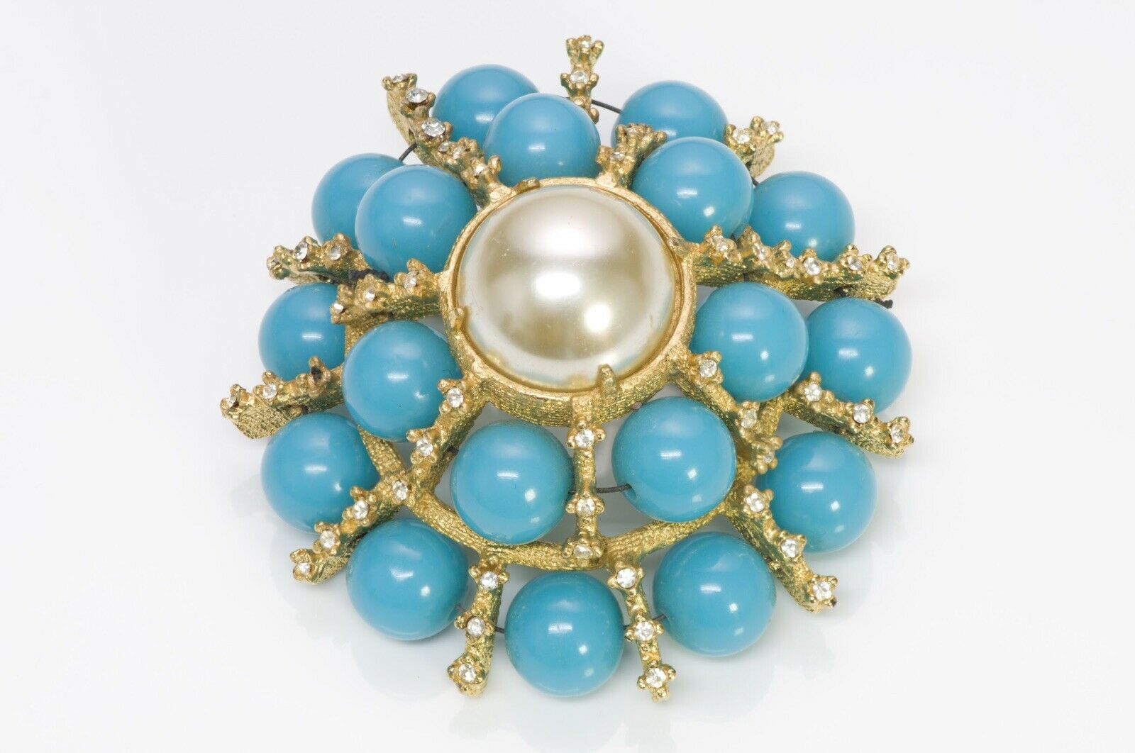 Kenneth Jay Lane KJL 1960’s Faux Turquoise Pearl Dome Brooch
