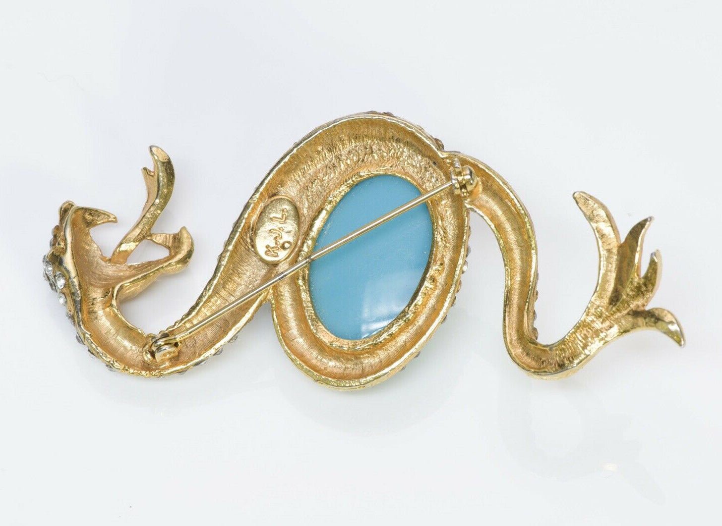 Kenneth Jay Lane KJL 1960’s Gold Plated Faux Turquoise Crystal Snake Brooch