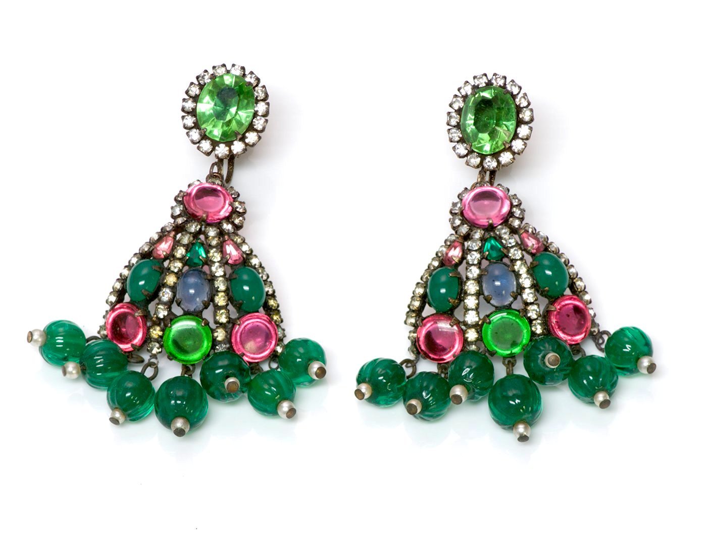 Kenneth Jay Lane KJL 1960’s Mughal Style Glass Earrings