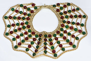 Kenneth Jay Lane KJL 1960’s Spider Web Green Red Cabochon Glass Collar Necklace