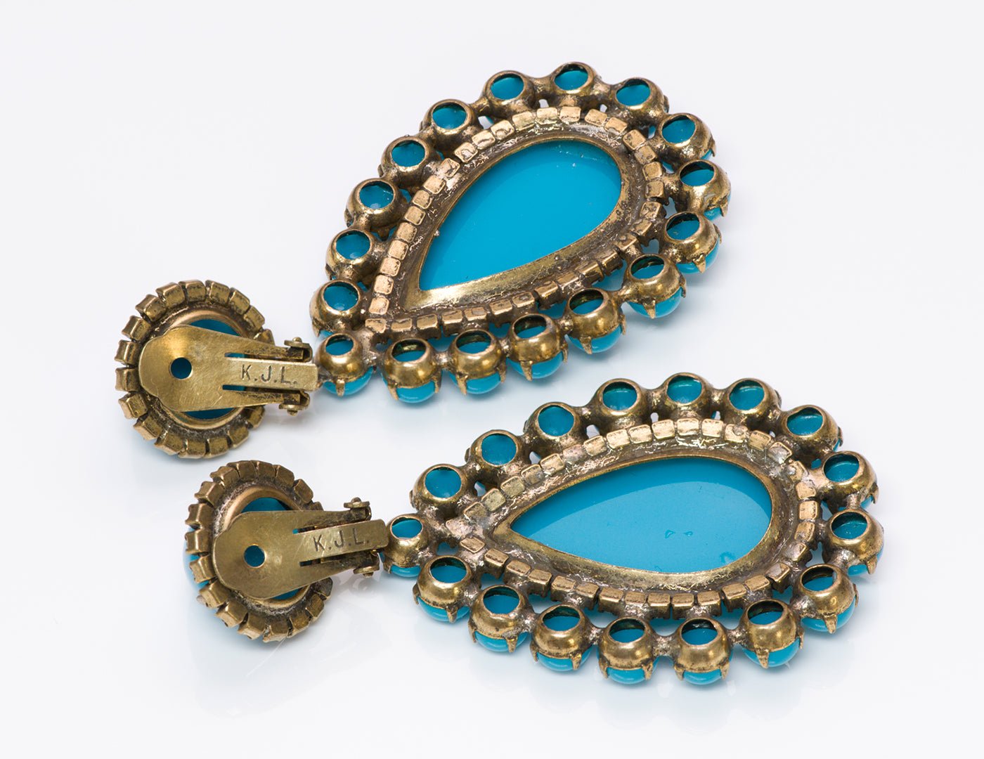 Kenneth Jay Lane KJL 1960’s Turquoise Crystal Earrings