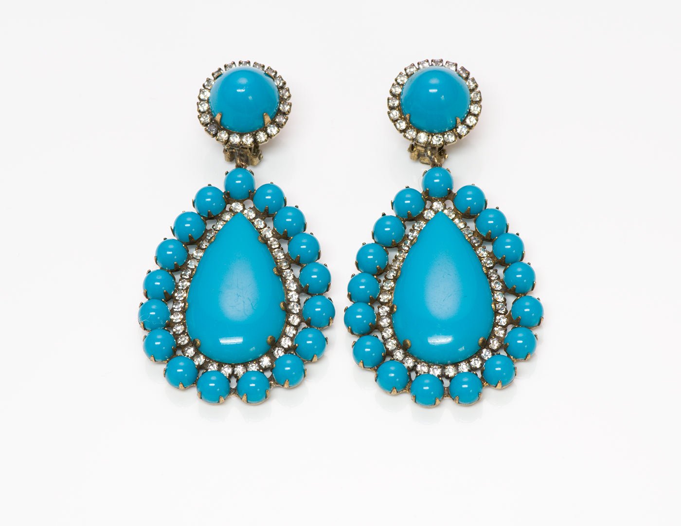 Kenneth Jay Lane KJL 1960’s Turquoise Crystal Earrings