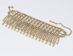 Kenneth Jay Lane KJL Crystal Pearl Choker Necklace