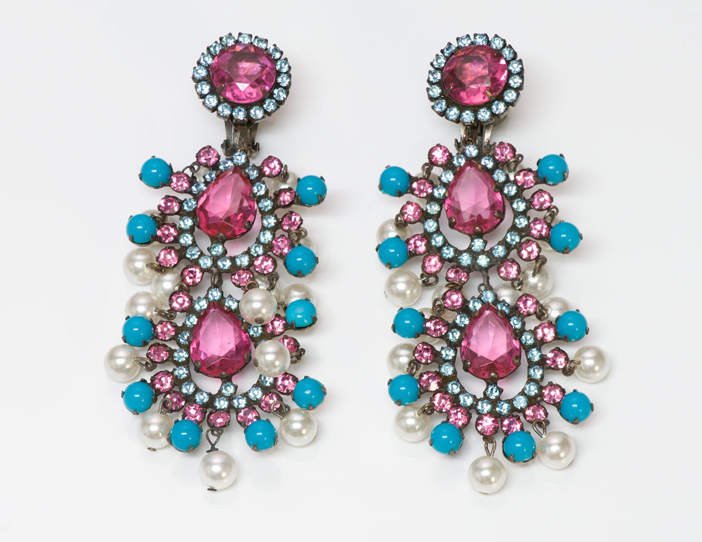 Kenneth Jay Lane KJL Crystal Pearl Turquoise Mughal Style Earrings