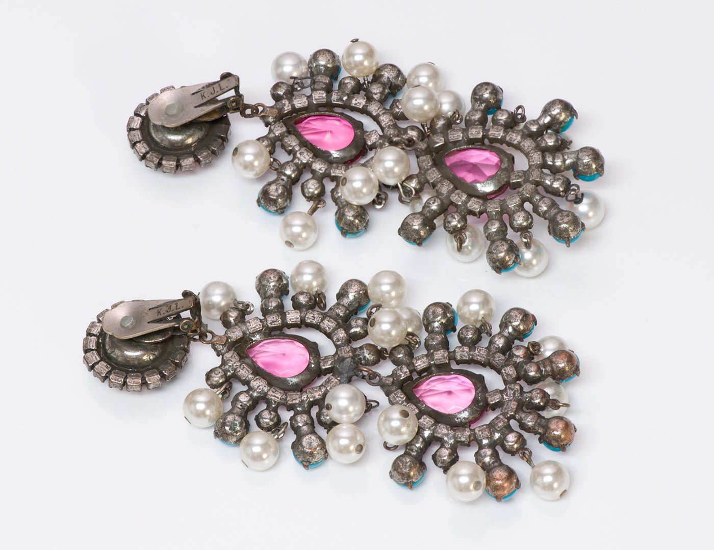 Kenneth Jay Lane KJL Crystal Pearl Turquoise Mughal Style Earrings