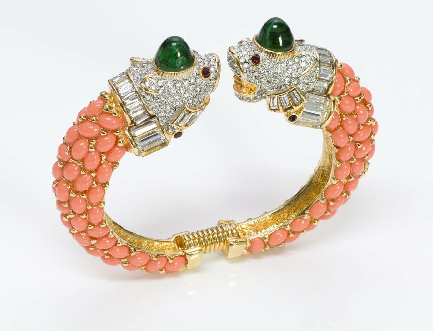 Kenneth Jay Lane KJL Faux Coral Beads Glass Fish Bangle Bracelet