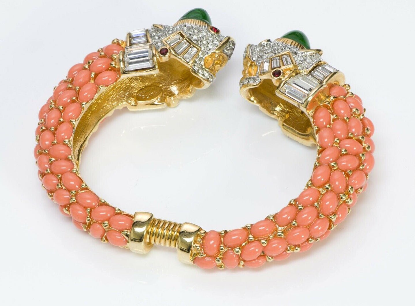 Kenneth Jay Lane KJL Faux Coral Beads Glass Fish Bangle Bracelet