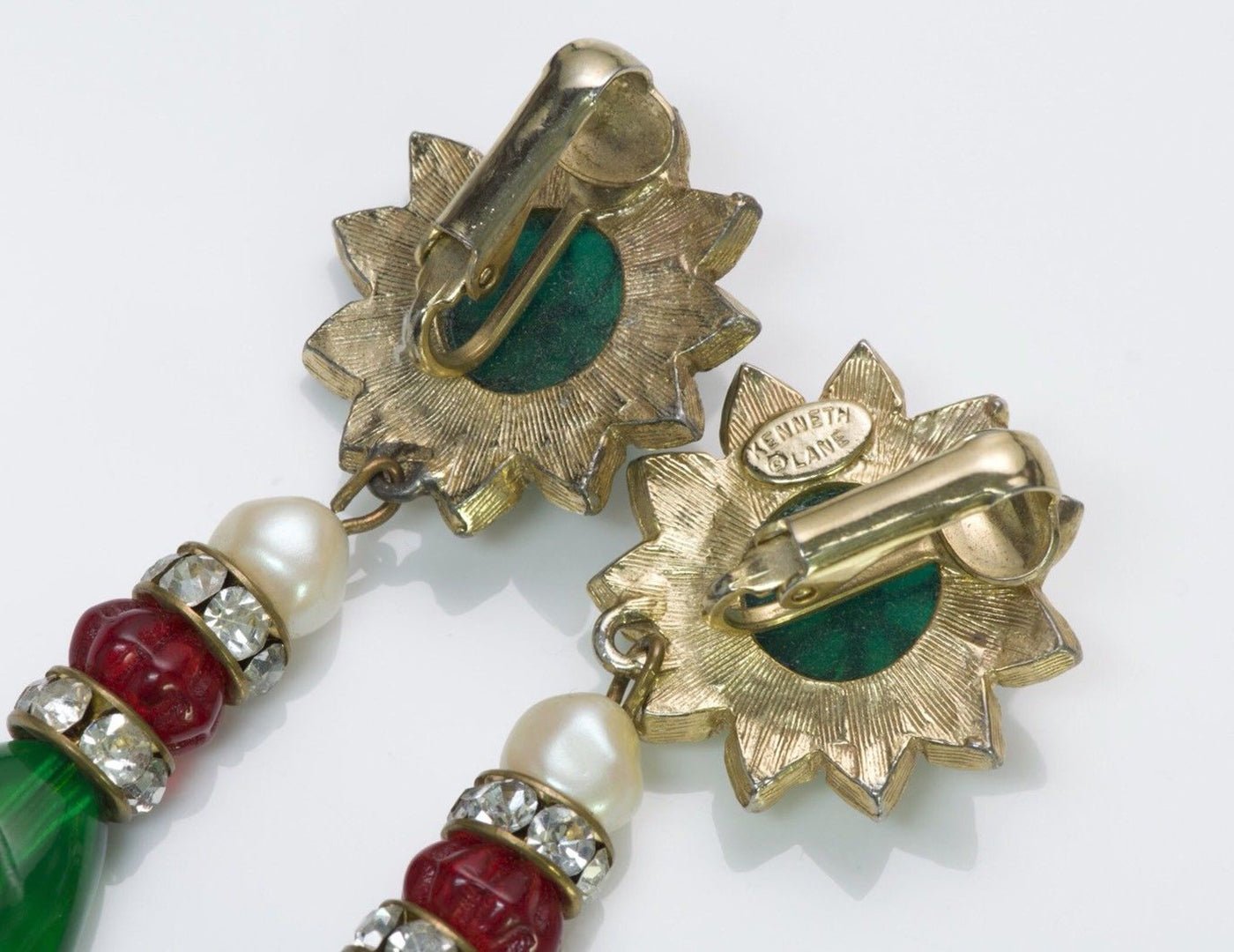 Kenneth Jay Lane KJL Faux Emerald Crystal Earrings