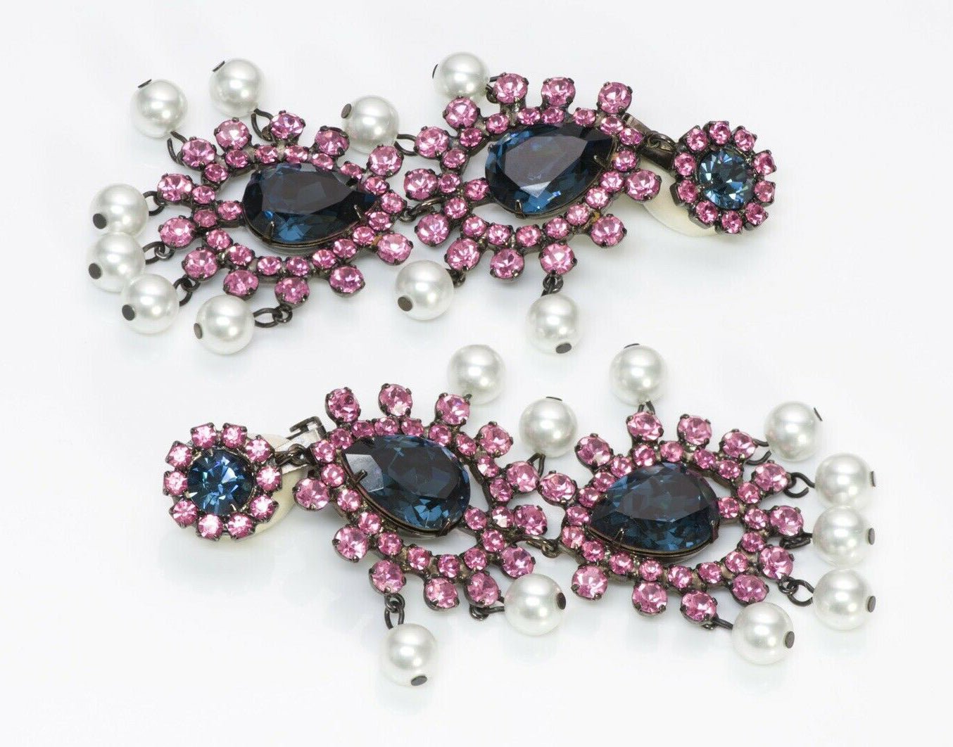 Kenneth Jay Lane KJL Pink Blue Crystal Pearl Mughal Style Earrings
