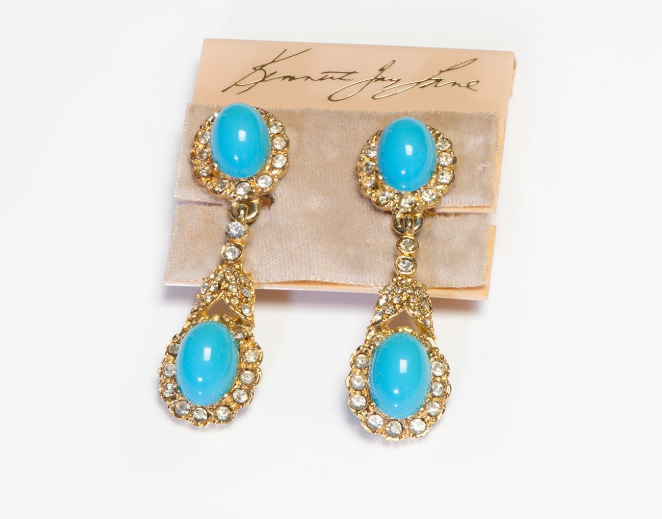 Kenneth Jay Lane Long Blue Faux Turquoise Crystal Drop Earrings