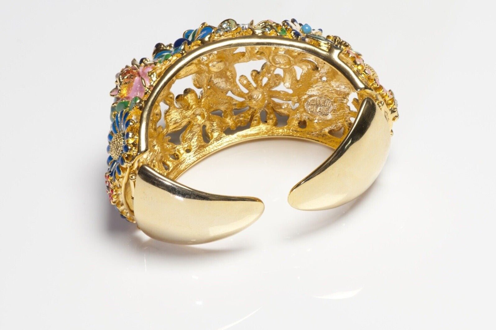 Kenneth Jay Lane Multicolored Enamel Crystal Flower Cuff Bracelet