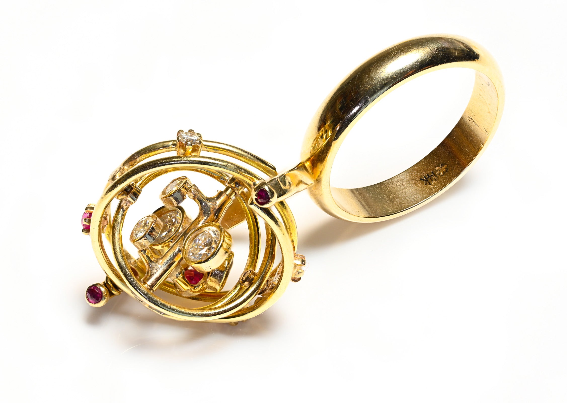 Kinetic Spinner Gold Diamond Sapphire Ruby Ring