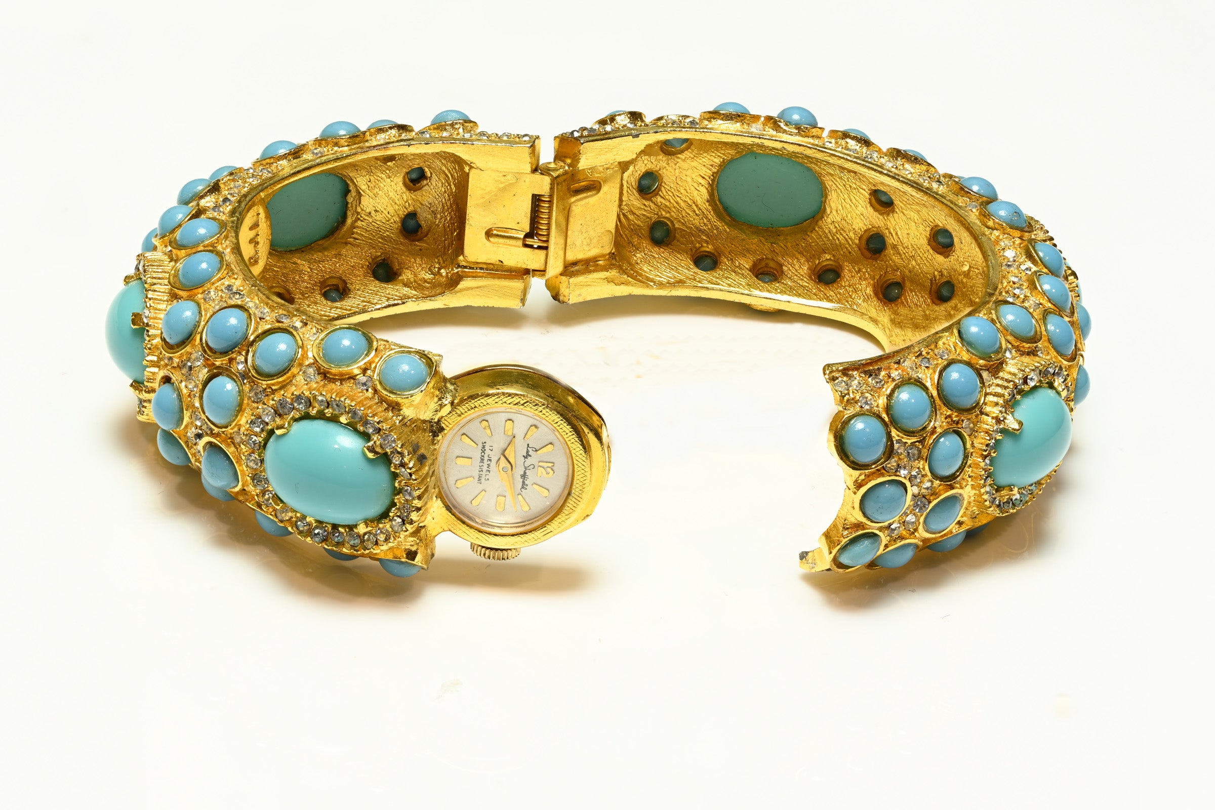 Vintage 1960's Kenneth Jay Lane Turquoise Crystal Watch Bracelet