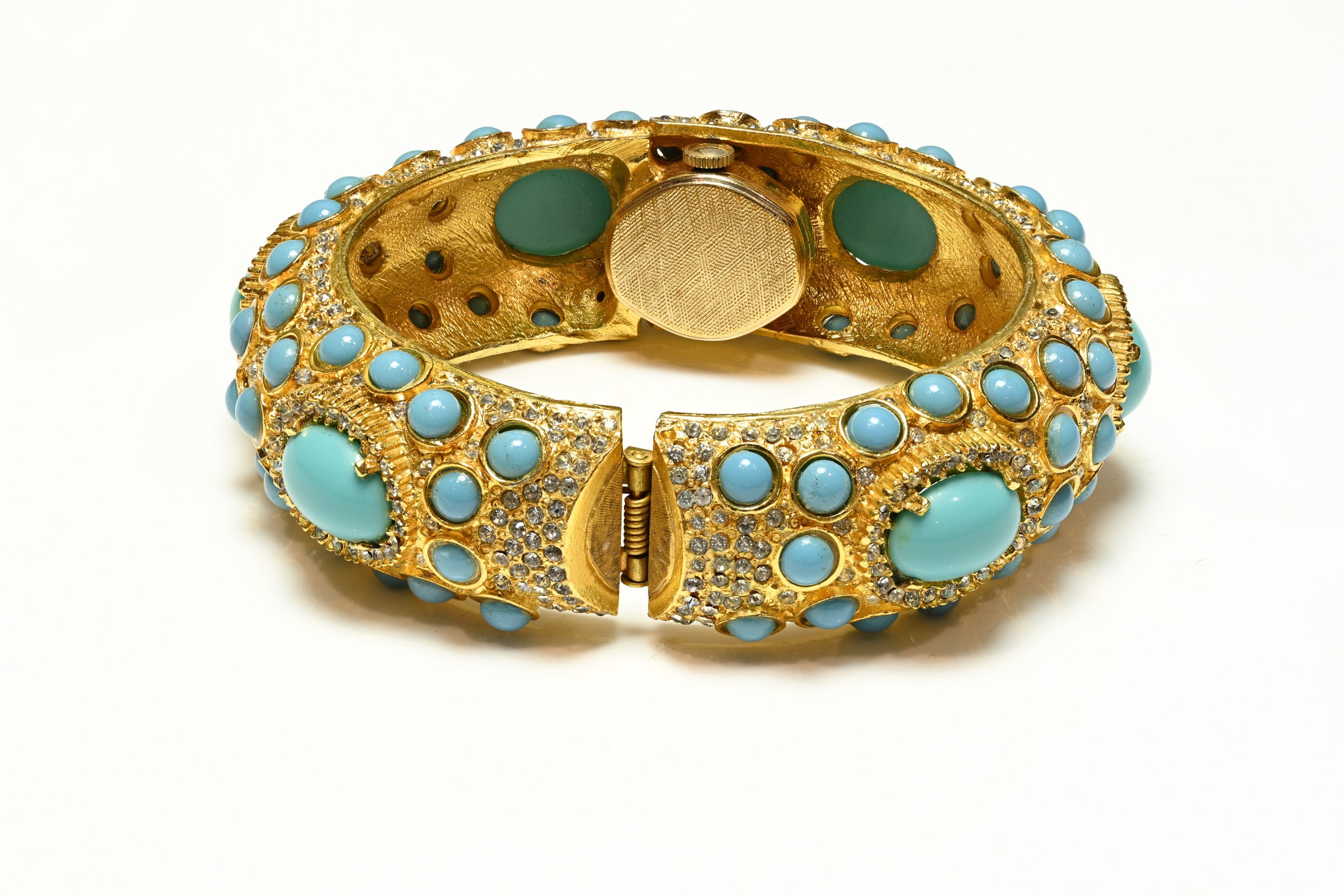 Vintage 1960's Kenneth Jay Lane Turquoise Crystal Watch Bracelet 3