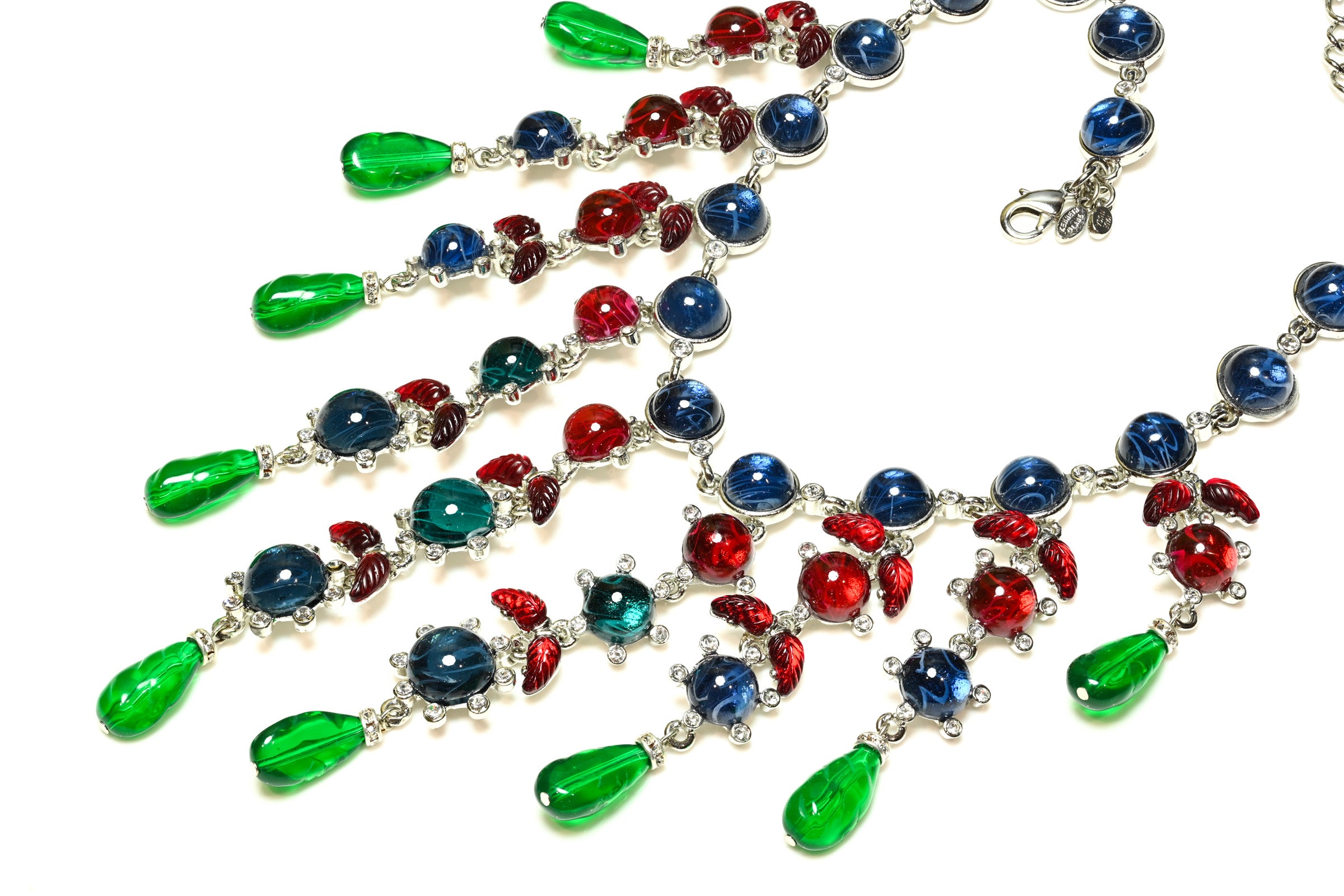 Vintage Kenneth Jay Lane Mughal Style Blue Red Glass Bib Necklace 2