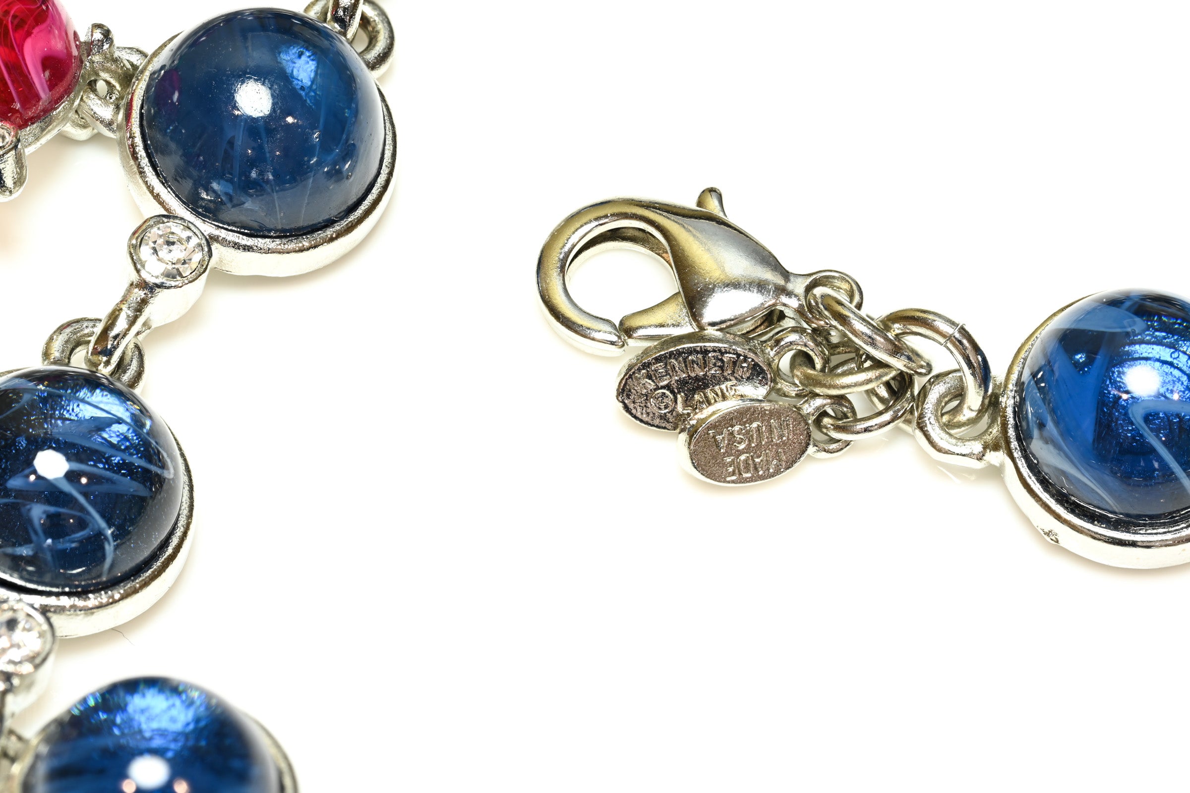 Vintage Kenneth Jay Lane Mughal Style Blue Red Glass Bib Necklace 4