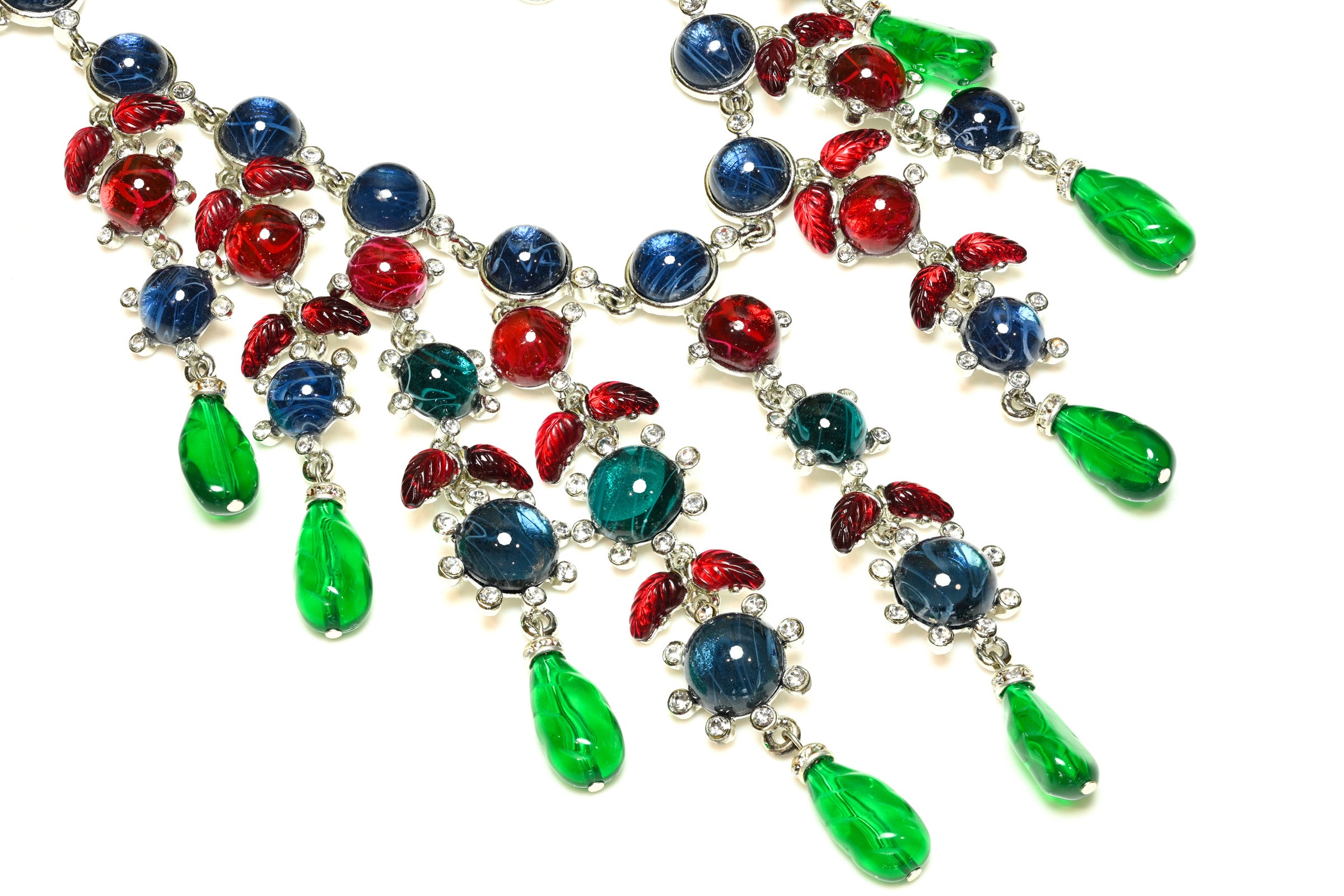 Vintage Kenneth Jay Lane Mughal Style Blue Red Glass Bib Necklace 3