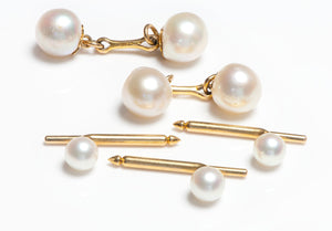 Kohn 18K Gold Pearl Cufflink Stud Set