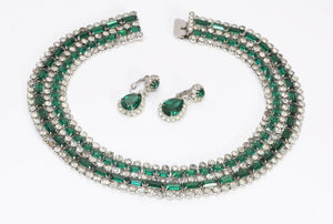 KRAMER New York 1950’s Green Crystal Collar Necklace Earrings Set