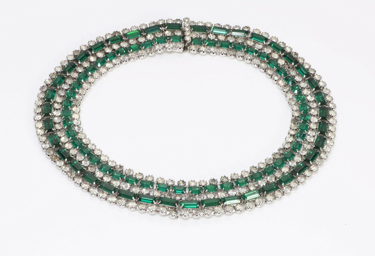 KRAMER New York 1950’s Green Crystal Collar Necklace Earrings Set