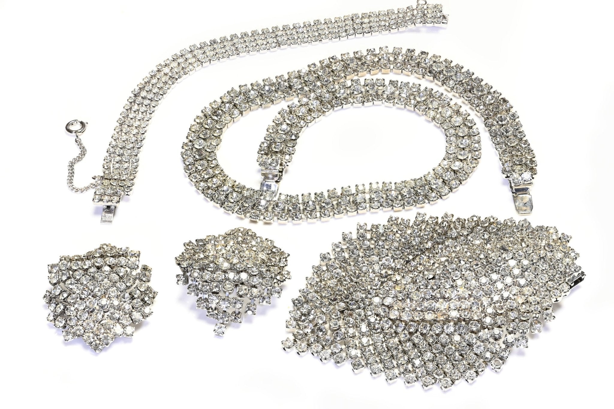 Kramer NY 1950’s Crystal Mesh Necklace Brooch Earrings Bracelet Convertible Set