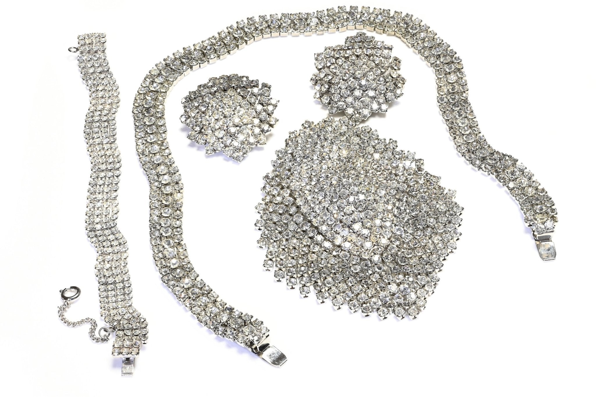 Kramer NY 1950’s Crystal Mesh Necklace Brooch Earrings Bracelet Convertible Set