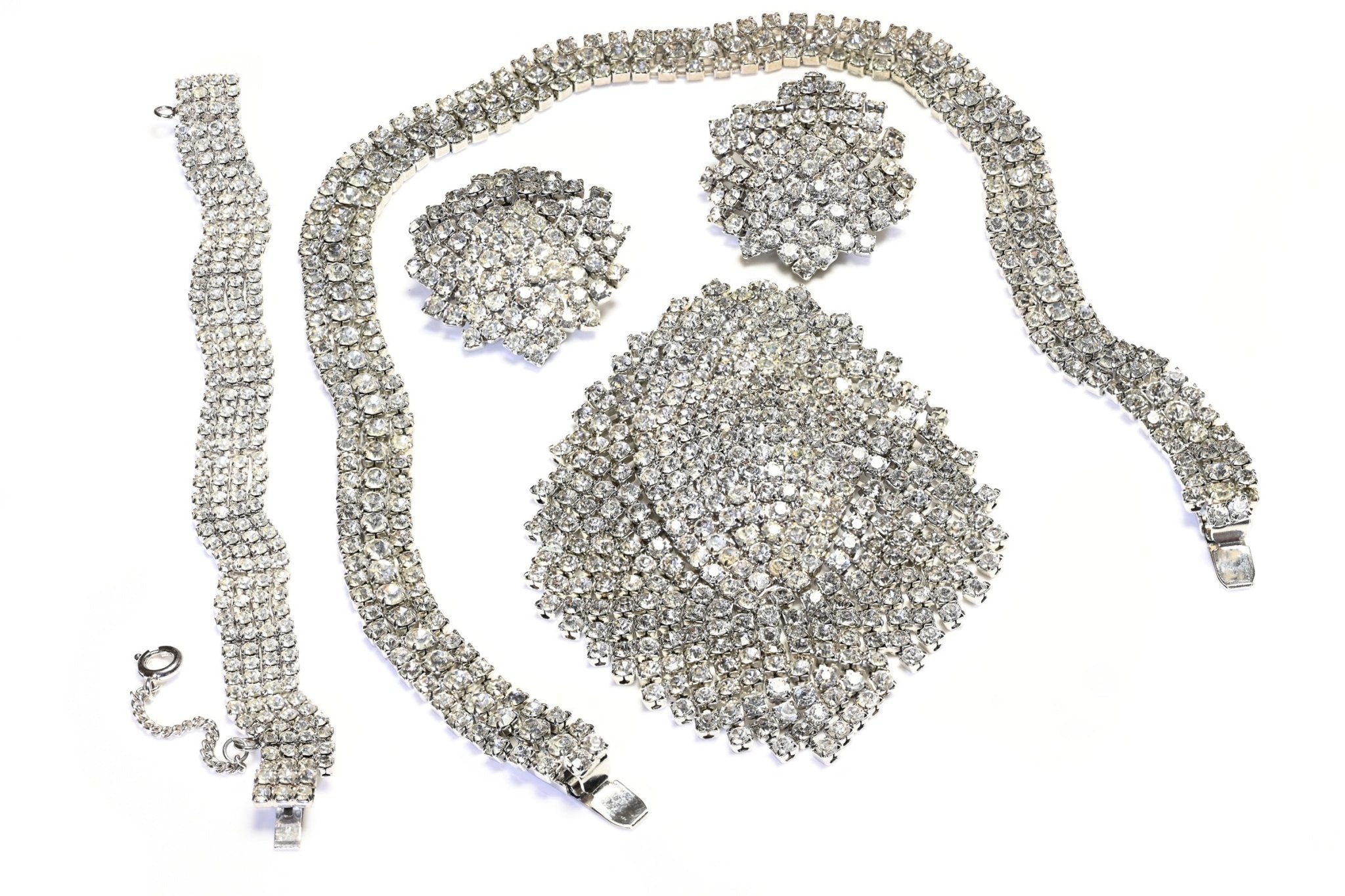 Kramer NY 1950’s Crystal Mesh Necklace Brooch Earrings Bracelet Convertible Set