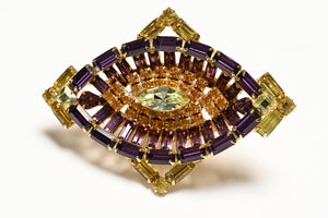 Vintage 1950's Kramer NY Purple Yellow Orange Crystal Evil Eye Brooch