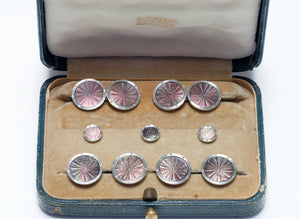 Krementz Platinum Carved Mother of Pearl 9 Piece Full Dress Cufflink Set