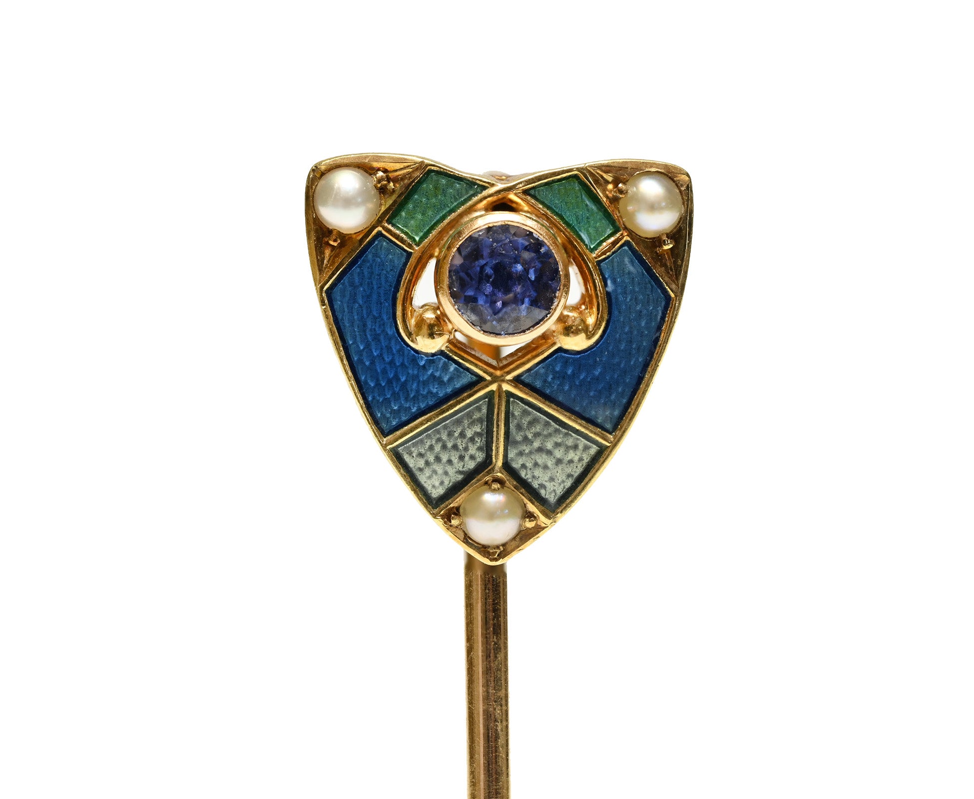 Krementz Gold Enamel Stick Pin Sapphire Pearls