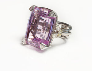 Kunzite Platinum and Fancy-Cut Diamond Statement Ring