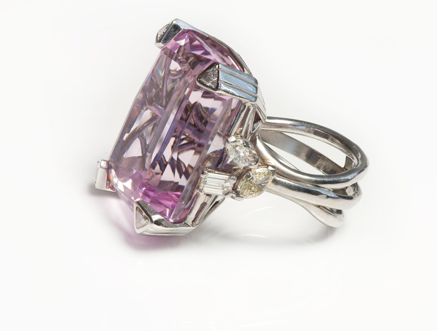 Kunzite Platinum Diamond Ring