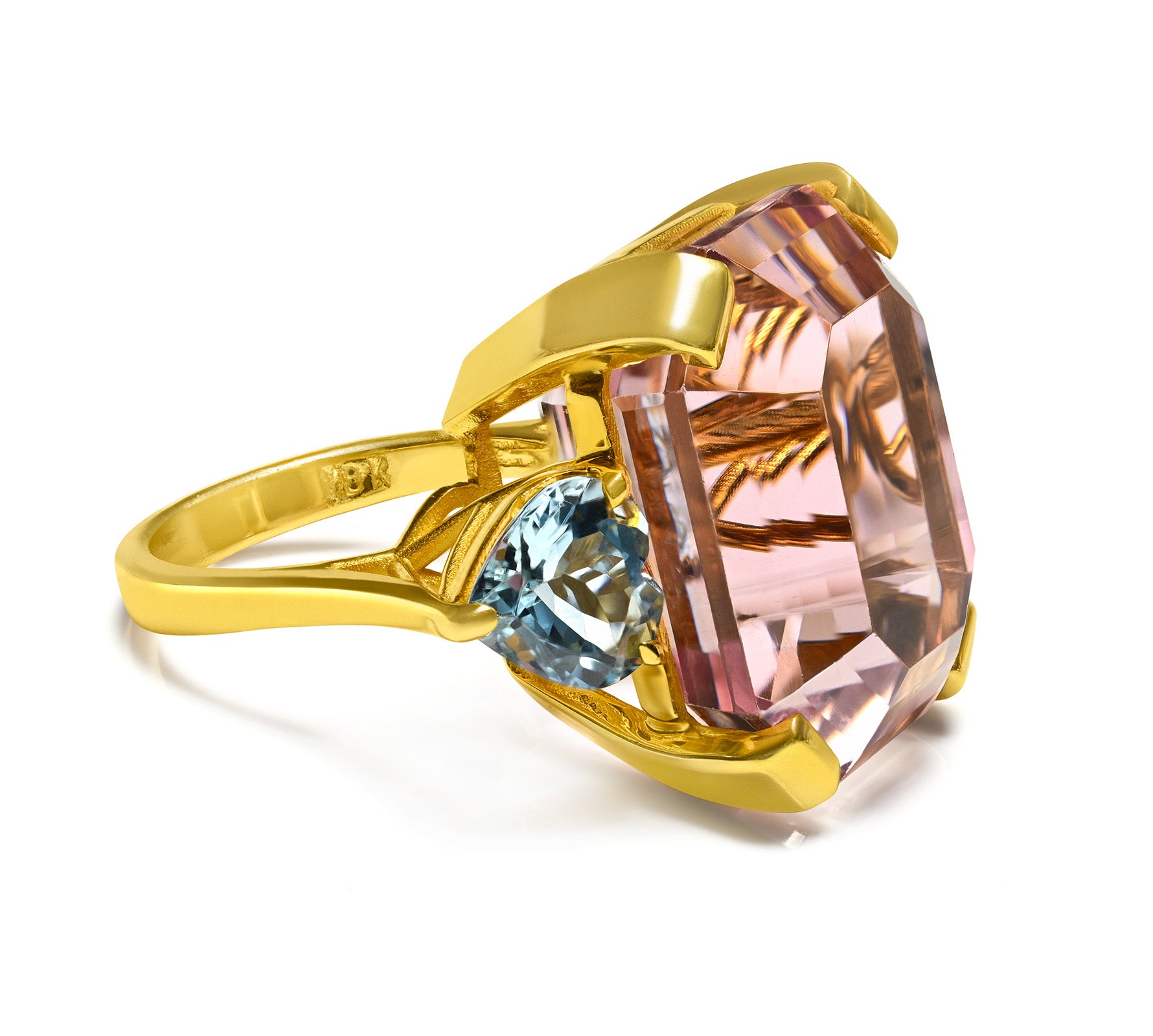 Kunzite and Aquamarine Ring in 18K Yellow Gold
