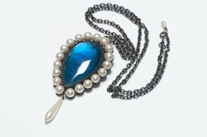 La Falaise Lambert Paris Pearl Blue Glass Brooch Necklace