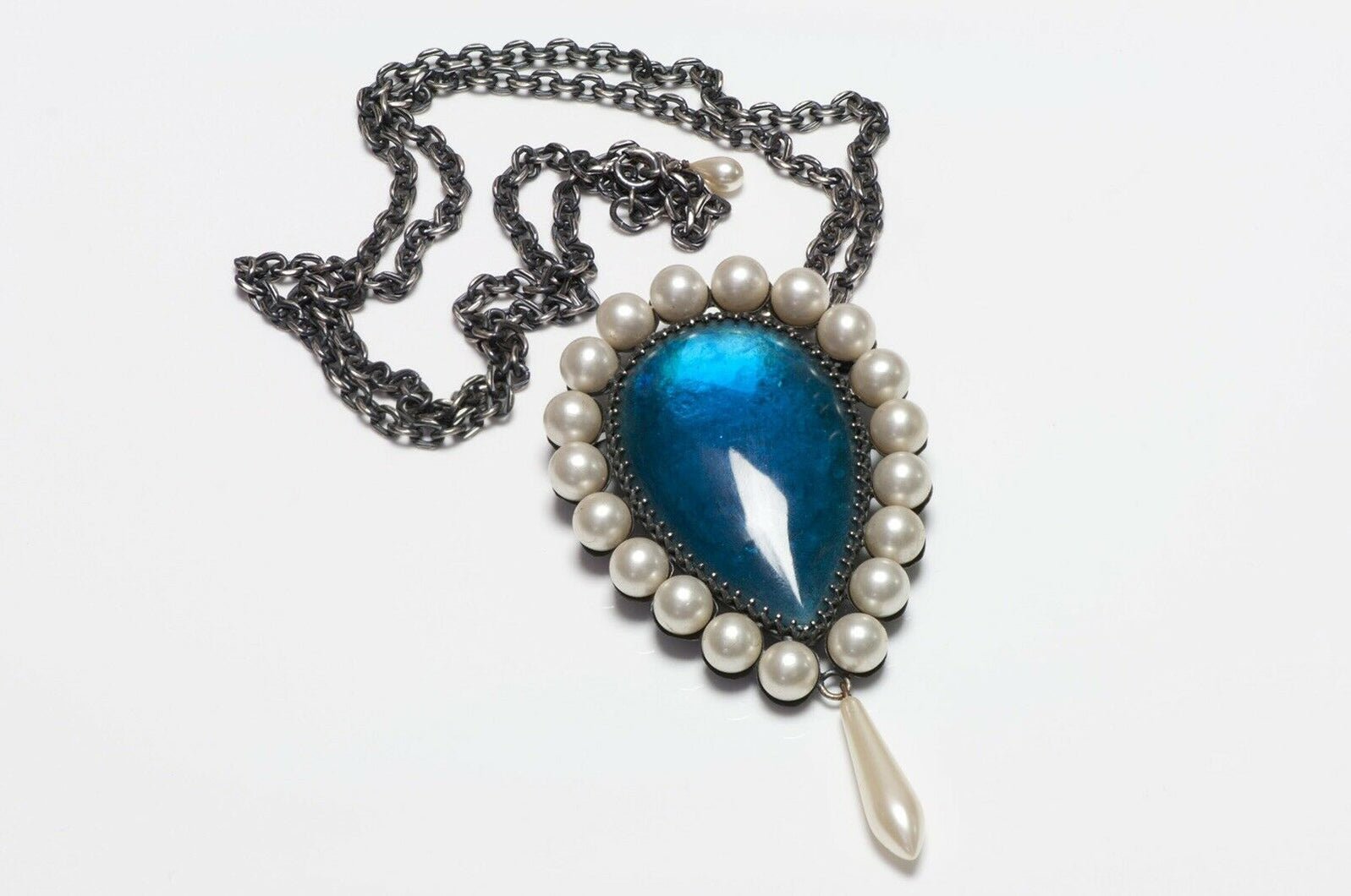 La Falaise Lambert Paris Pearl Blue Glass Brooch Necklace