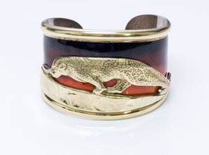 La Nouvelle Bague 18K Gold Sterling Enamel Leopard Cuff Bracelet