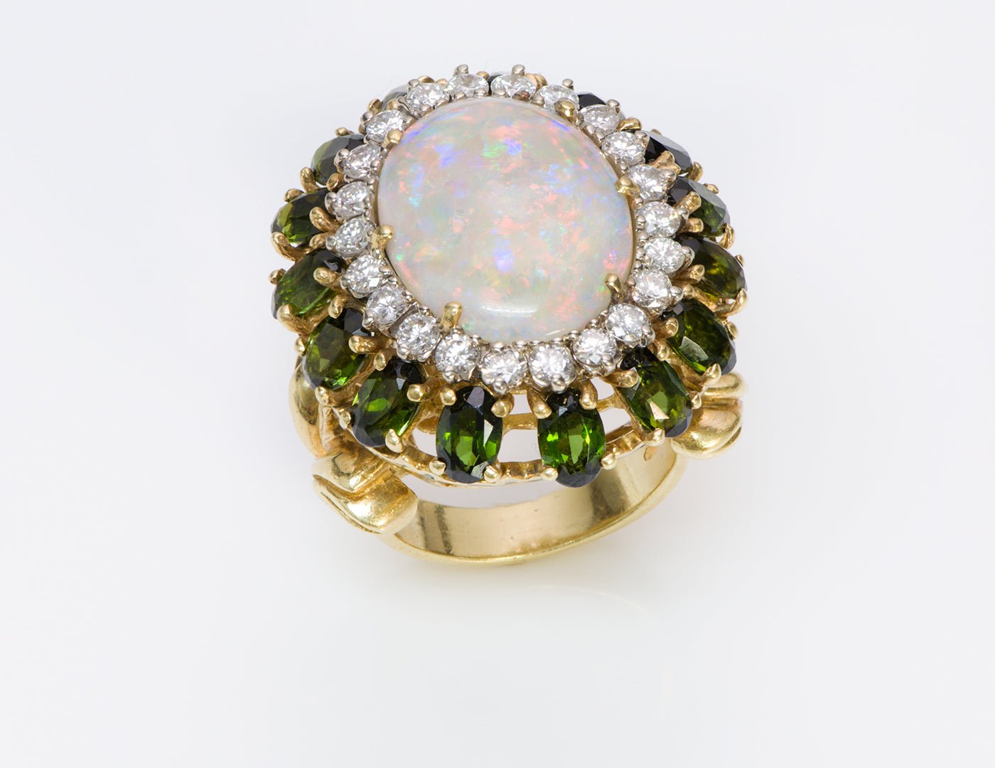 La Triomphe Opal Diamond Tourmaline Cocktail Enamel Gold Ring