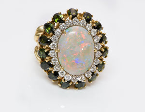 La Triomphe Opal Diamond Tourmaline Cocktail Enamel Gold Ring