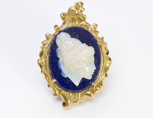 La Triomphe Cameo Opal Lapis 18K Yellow Gold Pendant Brooch