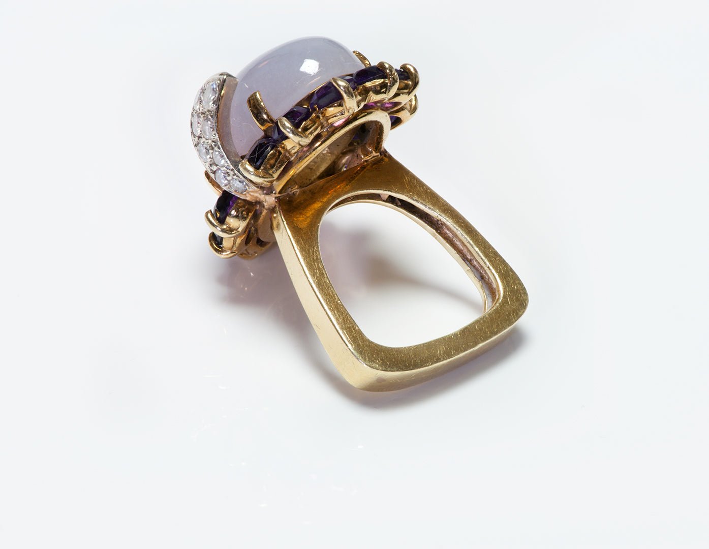 La Triomphe Purple Jade Amethyst Diamond 18K Gold Ring