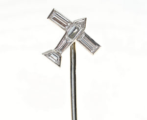 Rare Lacloche Frères Art Deco Platinum Fancy-Cut Diamond Airplane Stick Pin