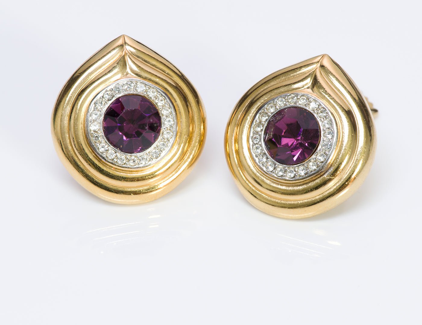 Lanvin Gold Tone Purple Crystal Earrings