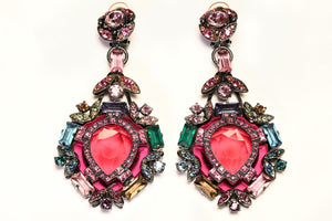 Lanvin Paris Fall 2012 Alber Elbaz Long Shoulder Duster Pink Blue Green Earrings