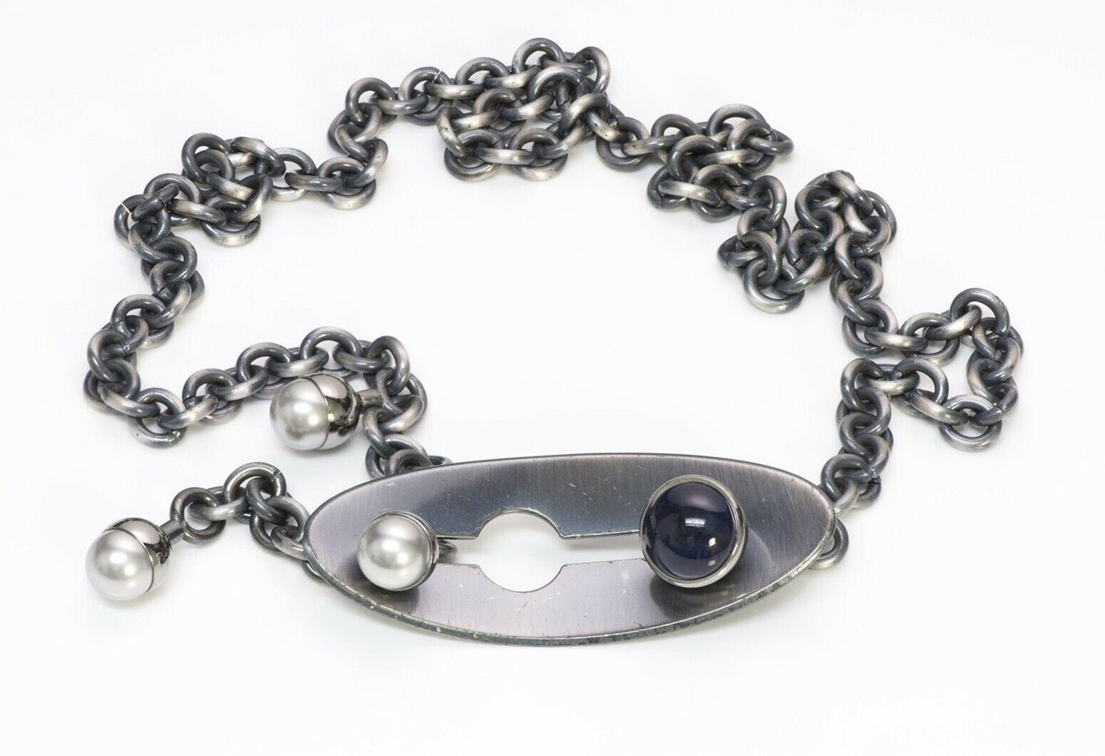 LANVIN Paris Pearl Beads Silver Tone Chain Belt