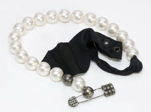 LANVIN Paris Pearls Ribbon Safety Pin Necklace