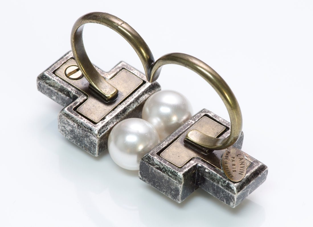 Lanvin Pearl Crystal Double Finger Ring