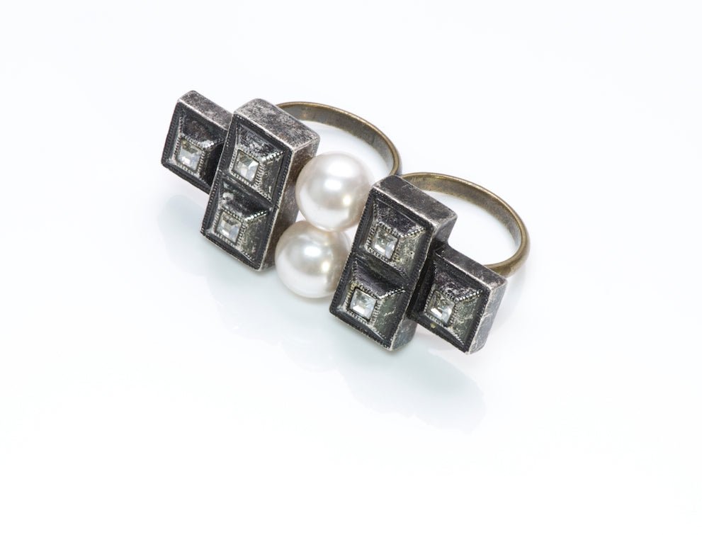 Lanvin Pearl Crystal Double Finger Ring