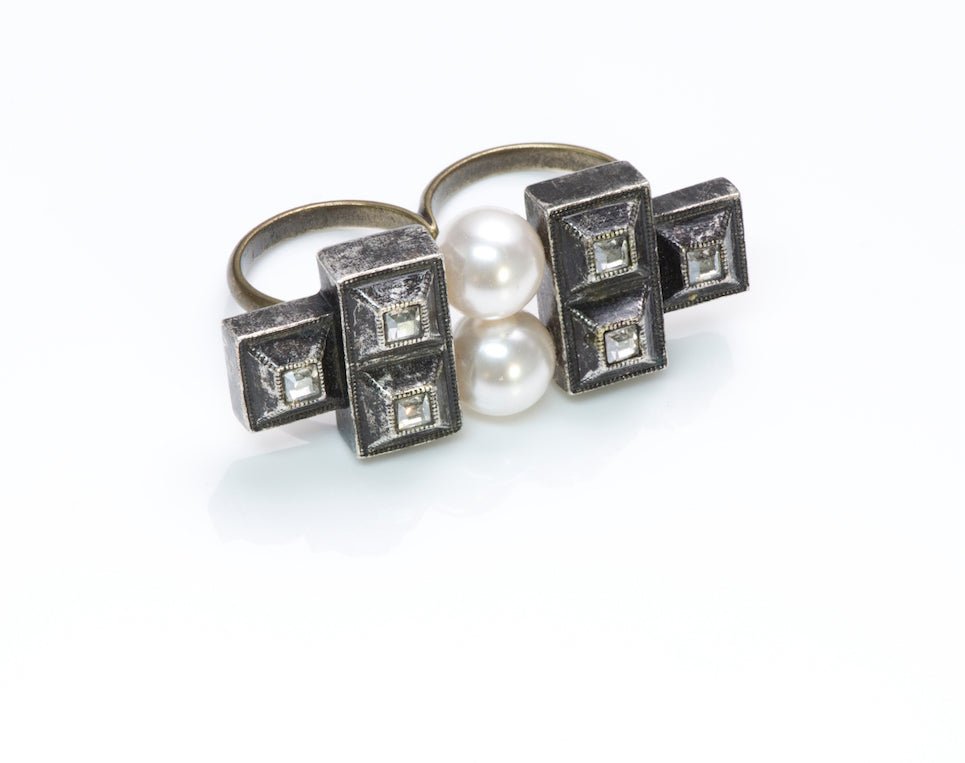 Lanvin Pearl Crystal Double Finger Ring